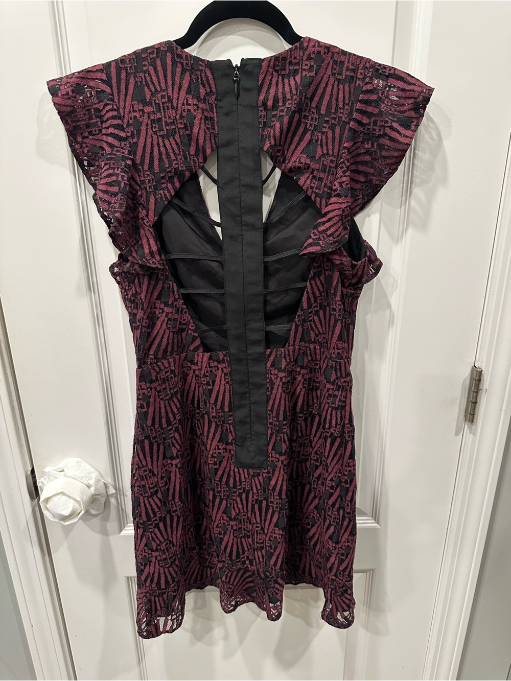 BCBGeneration Plum Burgundy and Black Backless Cutout Dress
